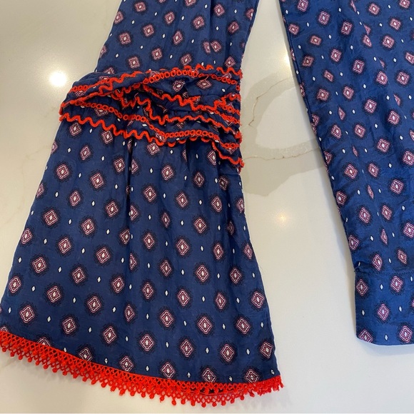 J.Crew Boho Blue  Bell Sleeve Ruffle Blouse - Picture 9 of 9